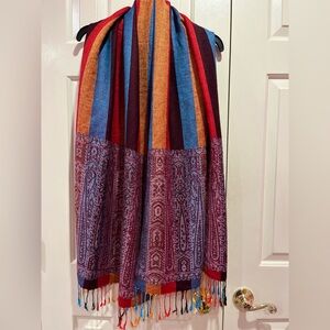 Pashmina Silk Stripe Abstract Print Scarf Shawl Fringe